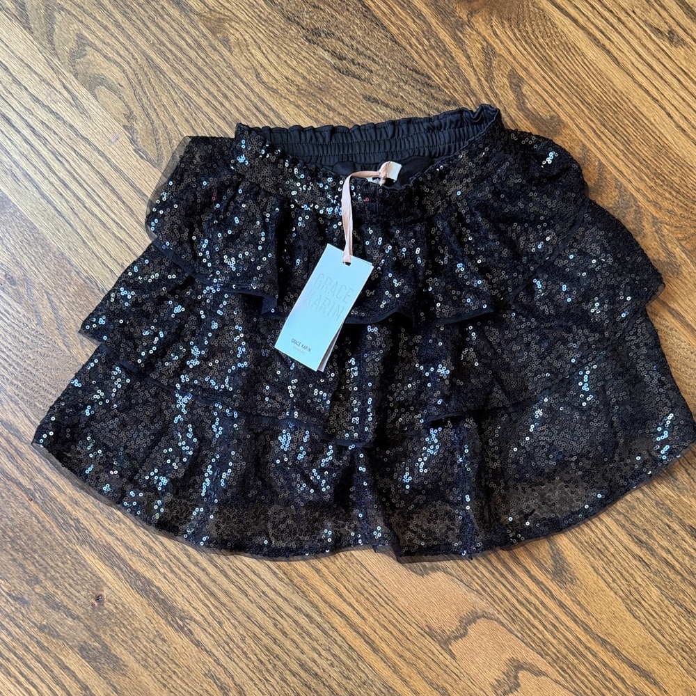 Grace Karin Black Sequin Layered Skirt kids size 8 new with tags